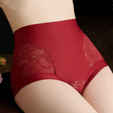 Sexy Lace Seamless Ice Silk High Waist Tummy Control Shaping Panties