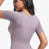 Seamless Short Sleeve Thong Bodysuit Tummy Control Round Neck Body Shaper
