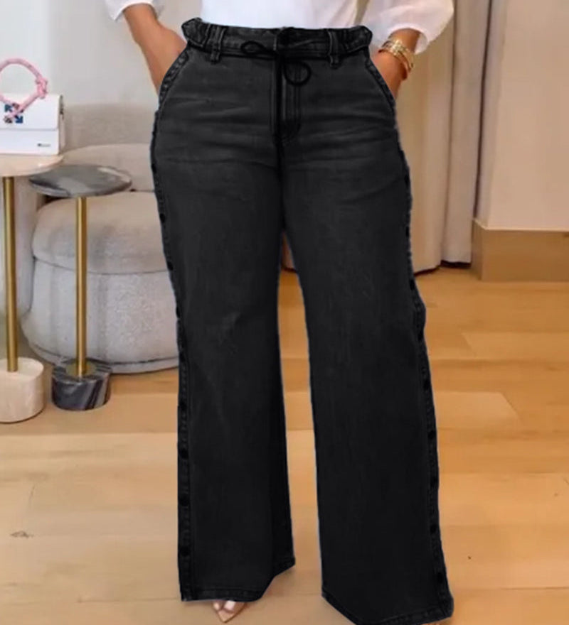 Sorelyne® Straight Leg Wide Legs High Waist Baggy Side Snap Button Jeans