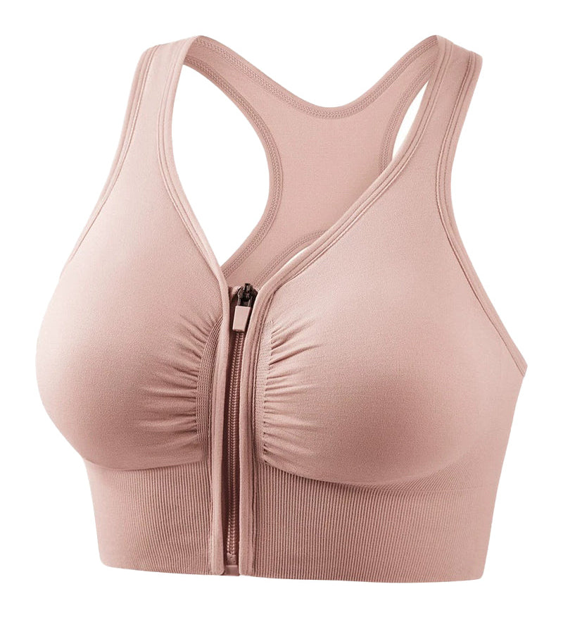 Women's Shockproof Push up Bra Hollow Back with Front Zipper