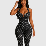 Polka Dot Halter Twist Top Capri Pants Two Piece Outfit Set