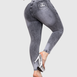 High Waist Rhinestone Pocket Butt Lifting Seam Detail Skinny Jeans