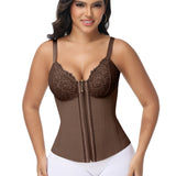 Sorelyne® Deep V Lace Corset Top Trimmed Waist Trainer with Front Zipper