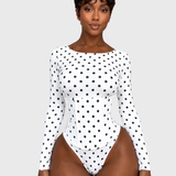 Hourglass Long Sleeve Polka Dot Thong Bodysuit with Waist Trainer 2 Piece Set