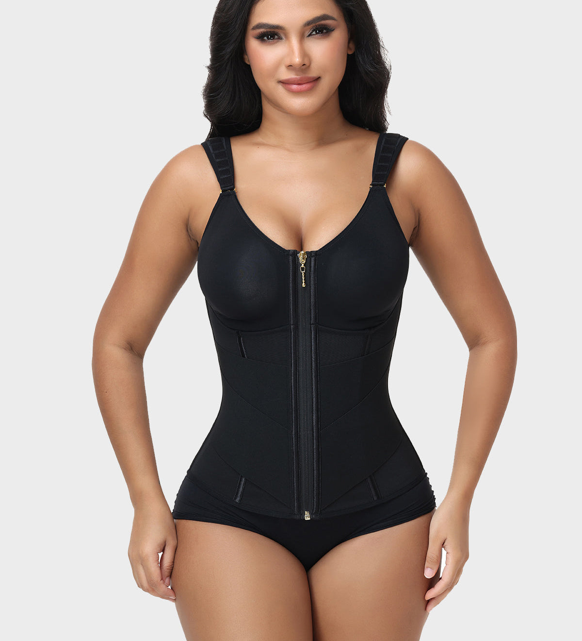 Double Compression Wide Adjustable Strap Waist Trainer Zipper Shaping Vest