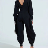Cozy V Neck Baggy Long Sleeve Jumpsuit
