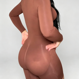Front Zipper Long Sleeve Mid Thigh Full Body Shapewear Bodysuit