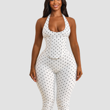 Hourglass Figure Body Shaper Waist Cincher Polka Dot Capri Jumpsuit Two-Piece Set