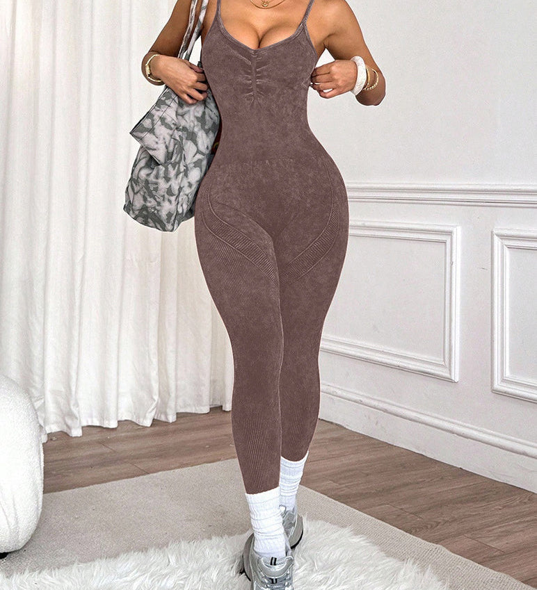 Adjustable Strap Open Back Sculpt Workout Jumpsuit