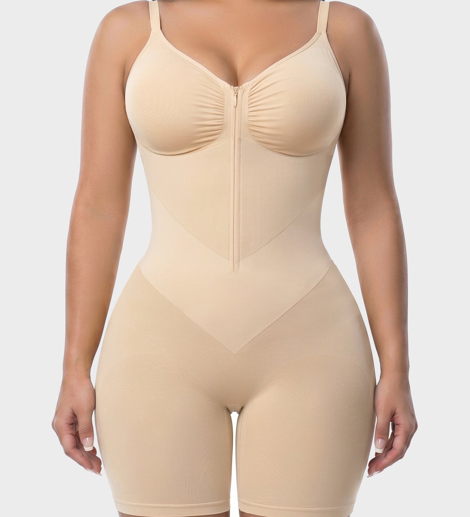 V-shaped Tummy Control Shapewear Zip-up Bodysuit