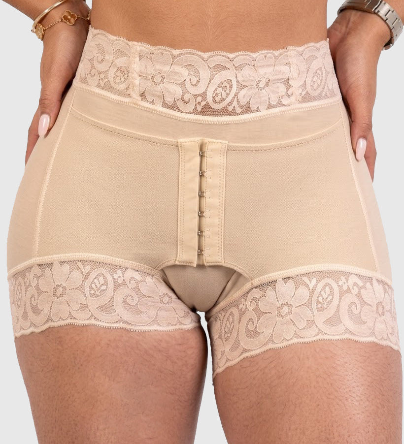 Front Hook Lace Waist Butt Lifting High Waist Shaping Shorts