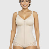 Lace-trimmed Tummy Control Zipper Shapewear Bodysuit