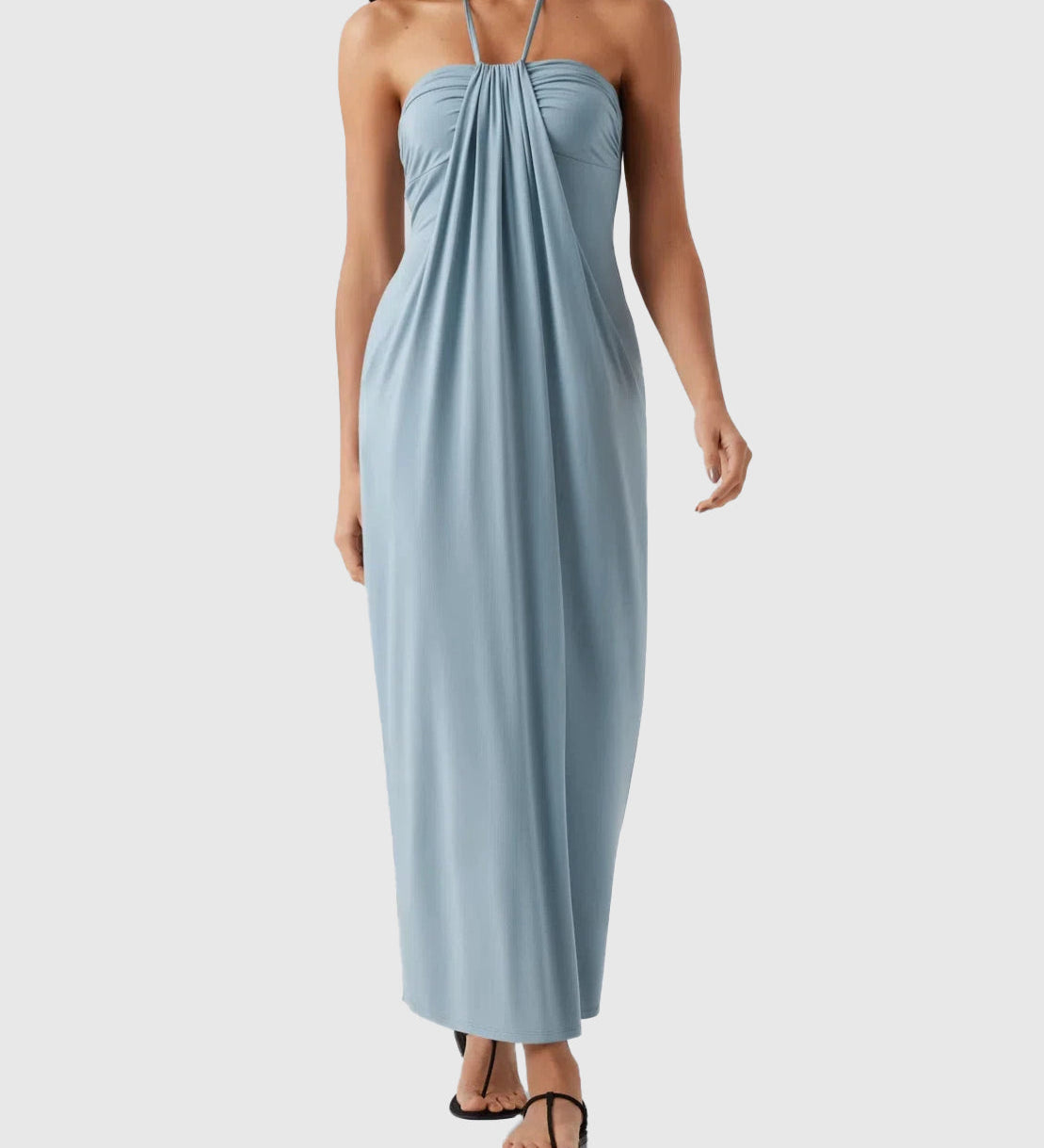 Halter Tie Back Built-in Bra Maxi Dress with Pockets