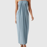 Halter Tie Back Built-in Bra Maxi Dress with Pockets