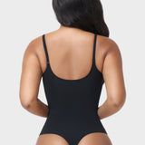 Metal V Detail Adjustable Thin Strap Seamless Hourglass Thong Bodysuit