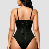 Hourglass Front Zipper Bodysuit with Lace-Up Back