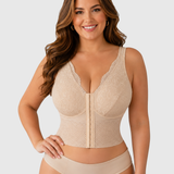 Lace Trim Front Hook-and-Eye Bustier Shaper Tank Top with Waist Control