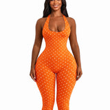 Halter Tie Open Back Polka Dot  Slim Waist Capri Jumpsuit