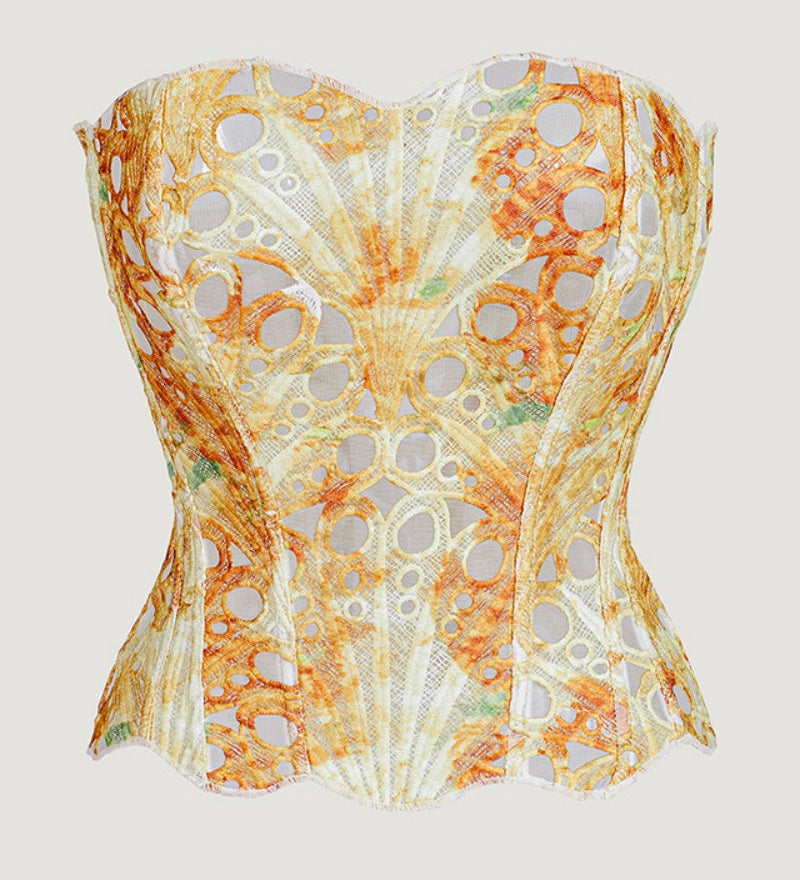 Sexy Mesh Cut Out Lace Double Layer Tummy Control Corset with Back Tie