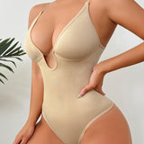 Seamless Plunge Neck Tummy Control Thong Shapewear Bodysuit