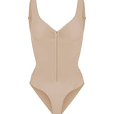 Deep V Seamless Backless Triangle Shapewear Bodysuit with Front Zipper