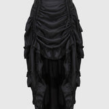 Side Drawstring Ruched Ruffle Trim Irregular High Low Midi Skirt