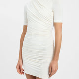 Wrap Cross Neck Ruched Short Sleeve Bodycon Mini Dress