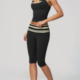 Two Piece Workout Set Halter Cami Crop Top with Capri Leggings