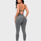 Adjustable Strap Open Back Sculpt Workout Jumpsuit