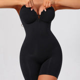 Adjustable Strap Mid Thigh Front Zipper Shapewear Bodysuit
