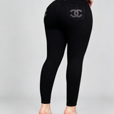 High Waist Double Button Rhinestone Ripped Butt Lifting Skinny Jeans