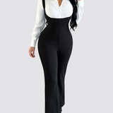 High Waist Button Detail Suspender Flare Jumpsuit