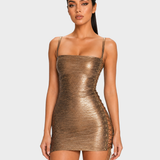 Square Neck Spaghetti Strap Side Lace Up Bodycon Mini Bandage Dress