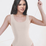 U Neck Wide Strap Back Lace Up Tummy Control Butt Lifting Bodysuit