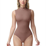 Lace Mock Neck Sleeveless Crisscross Open Back Seamless Shaping Bodysuit
