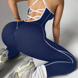 Seamless Skinny Crisscross Cutout Back Butt Lifting Full Length Jumpsuit