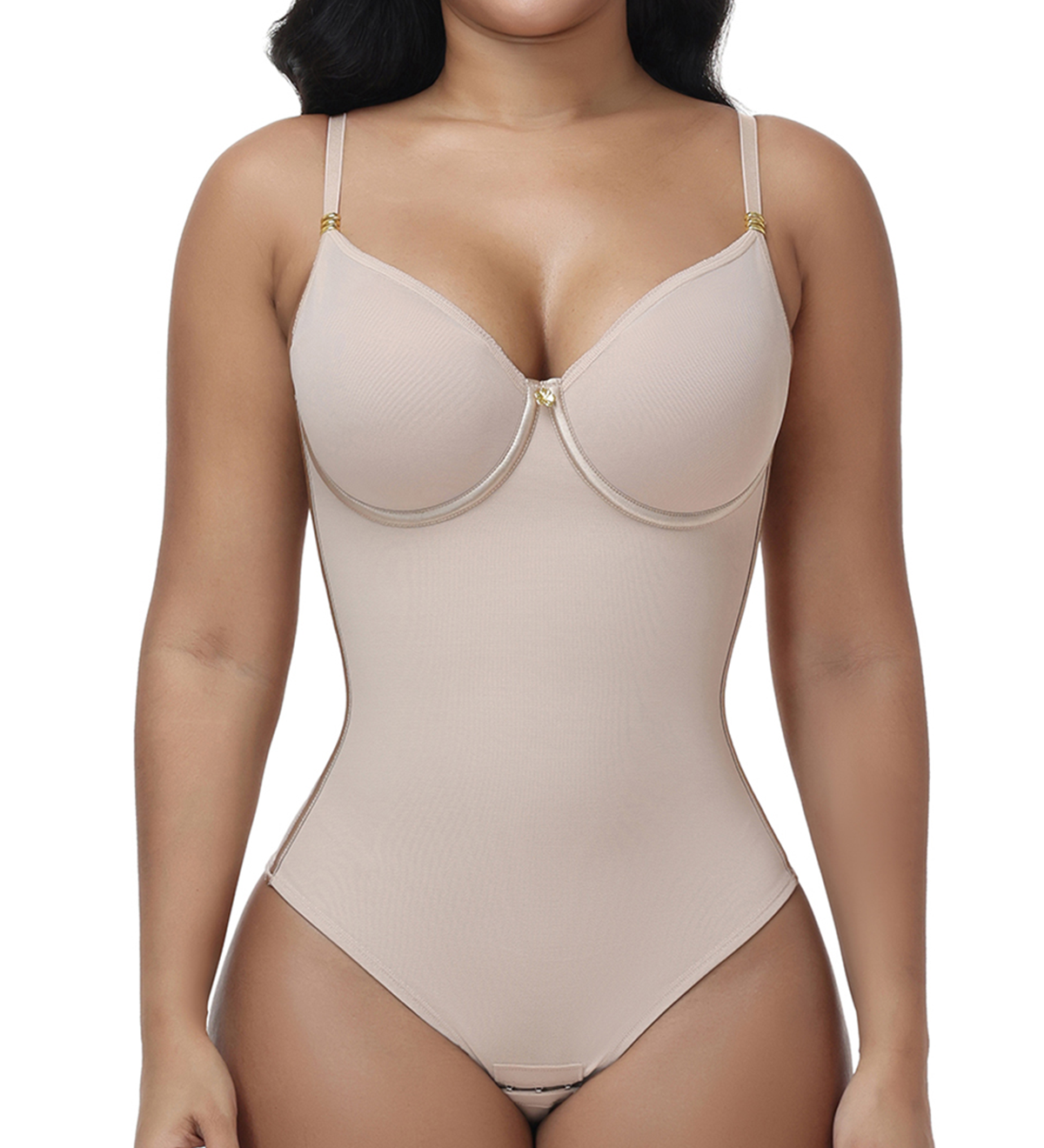 Adjustable Strap Thong Bodysuit Lace Up Back Tummy Control Shapewear