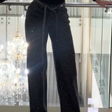 Fashionable Washed Mid Waist Diamond Studded Straight Leg Jeans