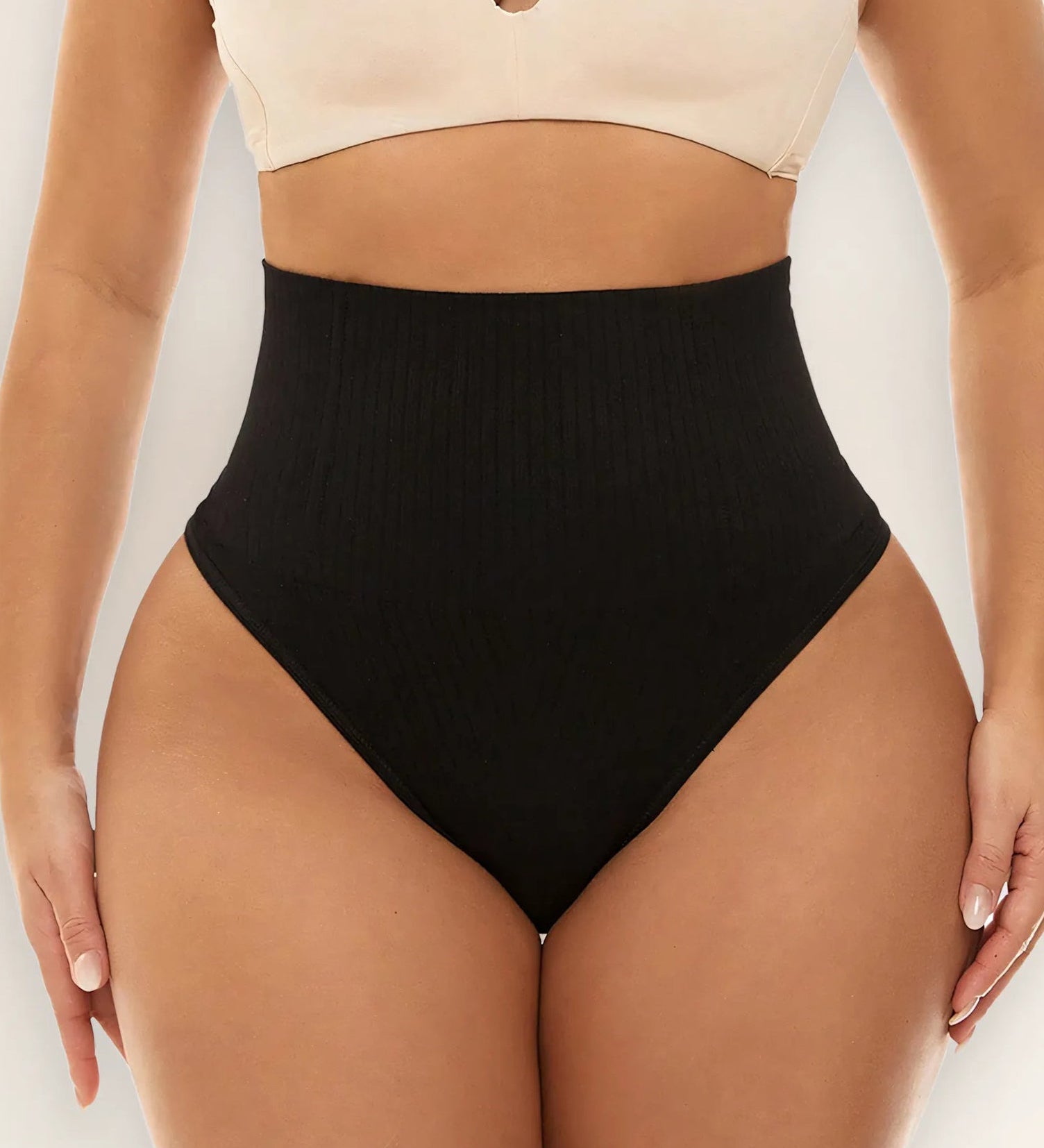 High Waist Ribbed Tummy Control Butt Lifting Shapewear Thong