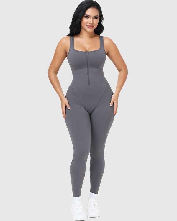 High Compression Front Zip SleevelessTummy Control Butt Lifting Shapewear Active Jumpsuit