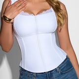 Square Neck Adjustable Strap Corsety Seamed Zipper Tank