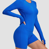 Round Neck Long Sleeve Open Back Tight Fit Workout Romper
