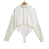 Solid Casual Button Up Shirt Bodysuit