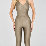 Halter Tie Wrap V Neck Top Capri Leggings Two Piece Workout Set