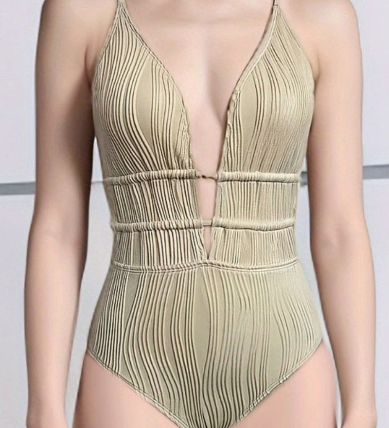Sexy Backless Deep V Tummy Control Swimsuit Back Lace Up