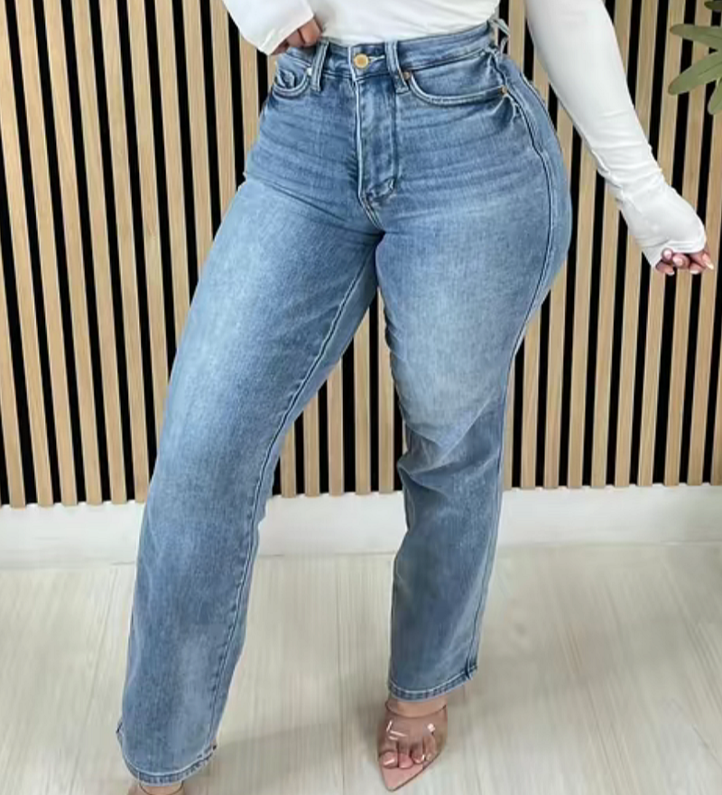 Stylish Washed High Rise Tummy Control Flared Jeans