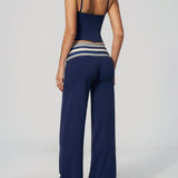 Two Piece Workout Set Halter Cami Crop Top with Wide Leg Pants