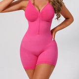 Adjustable Strap Mid Thigh Front Zipper Shapewear Bodysuit