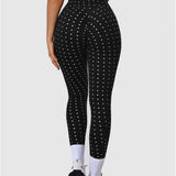 Silver Polka Dot Yoga Leggings Cross-cut Black Workout Pants