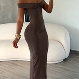 Off Shoulder Ruched Bust Bodycon Maxi Dress with Back Slit